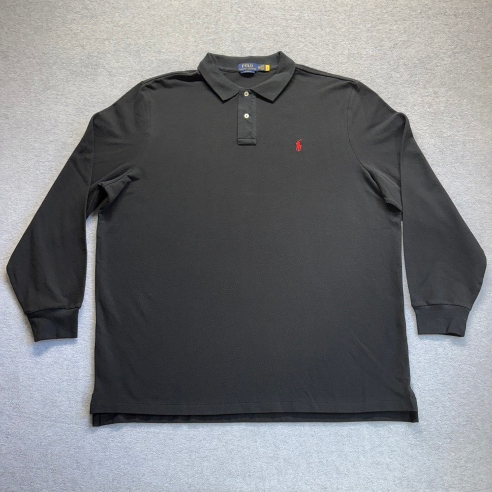 Polo Ralph Lauren Shirt Mens XXL Black Polo Classic Fit Long Sleeve Red Pony